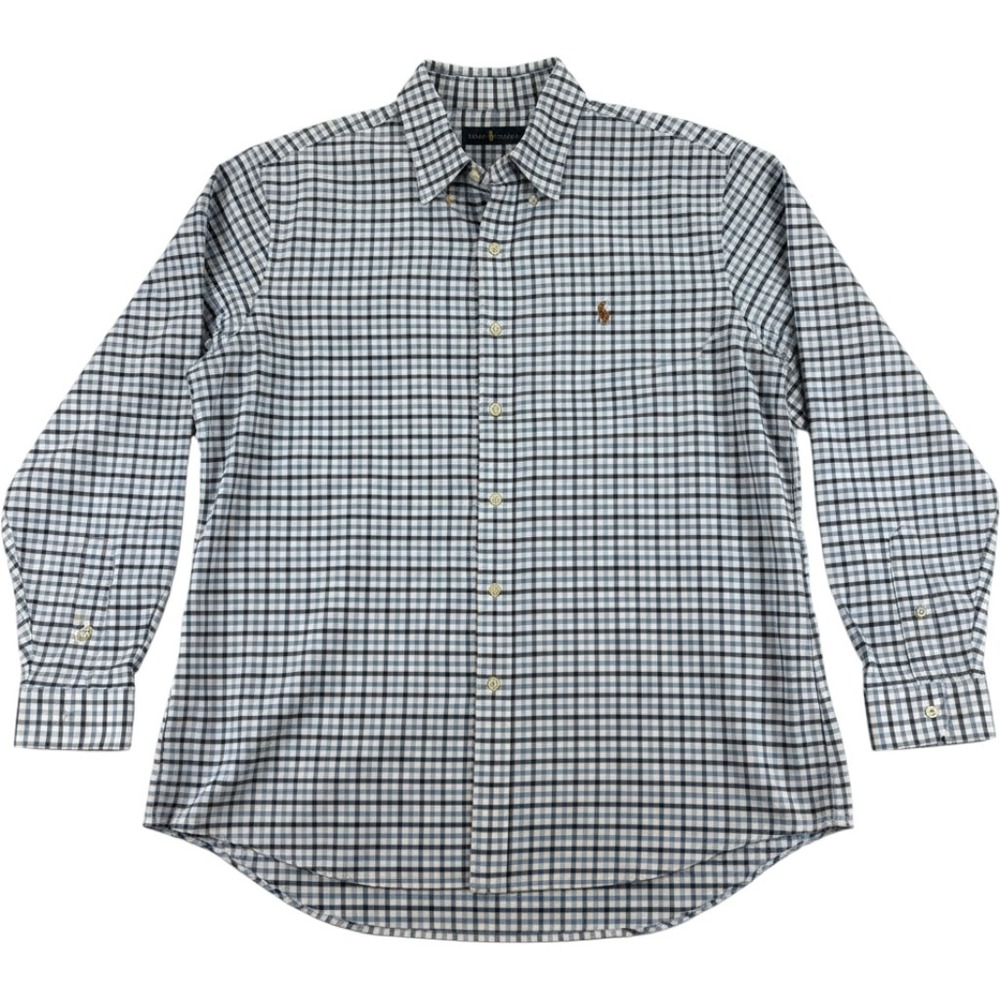 Ralph Lauren Mens XL Blue White Gingham Cotton Button Down Long Sleeve Shirt